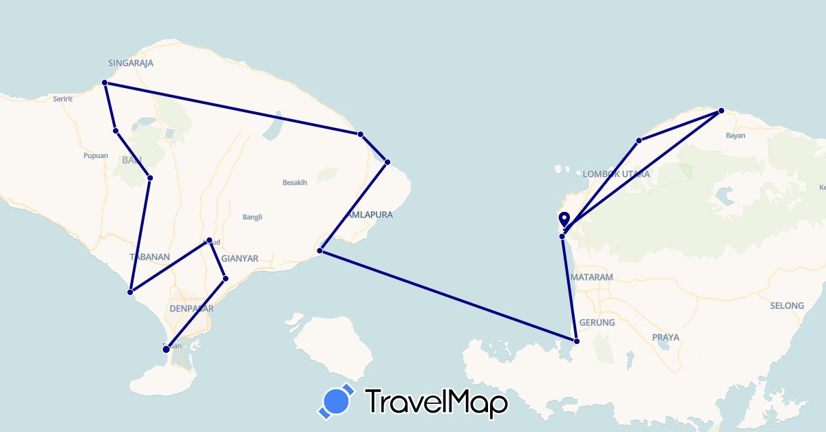 TravelMap itinerary: driving in Indonesia (Asia)